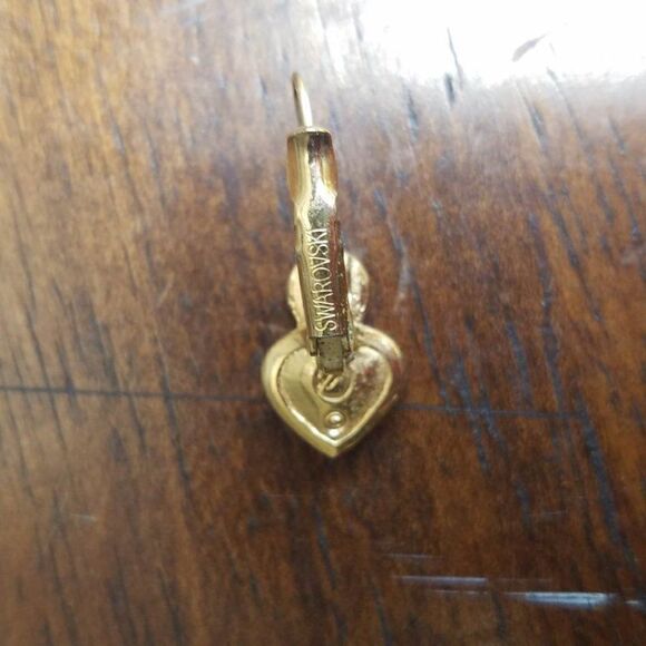 Swarovski Swan Signed Heart Round Crystal Pierced Earrings. - Picture 4 of 9